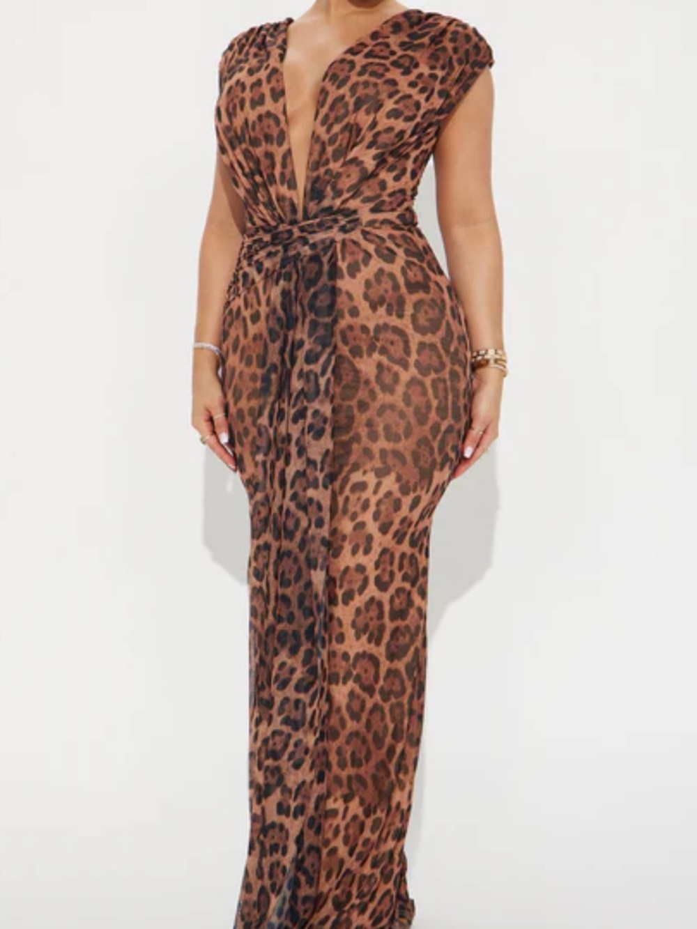 Fashion Nova Brown Leopard Print Maxi Dress